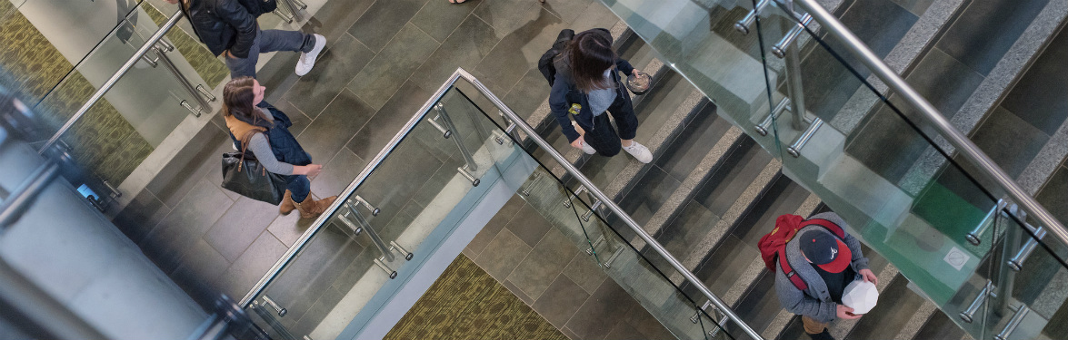 students walking on stairs