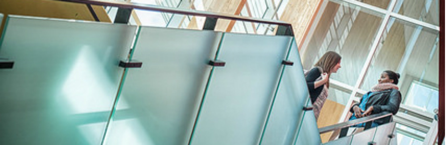 A group of people standing on a stairwell.