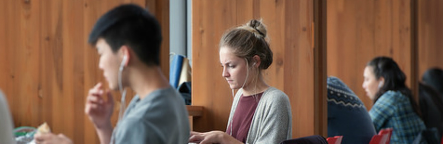 Three students in a row studying.