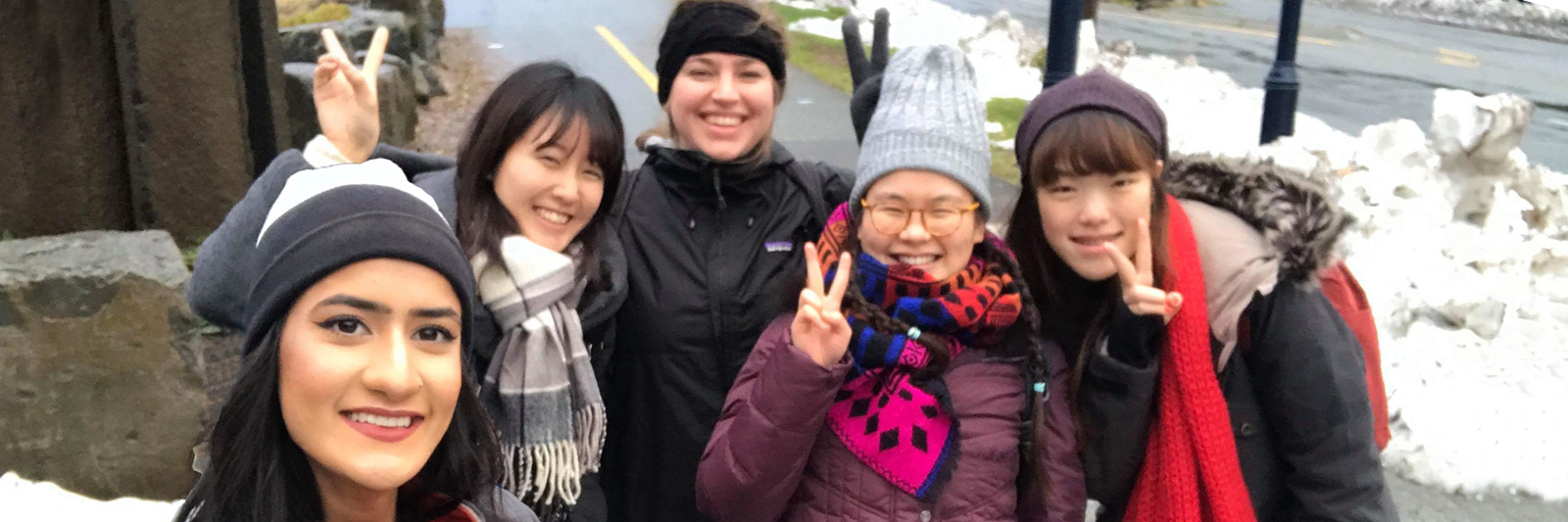 A group of students taking a selfie together.
