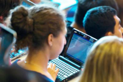Students studying on a laptop