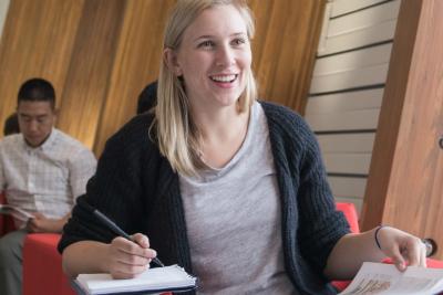 A person sits at a table.