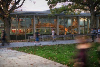 Exterior view of Beaty Biodiversity in the evening