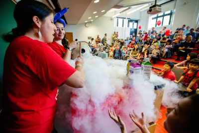 Chemistry students making liquid nitrogen ice cream. 