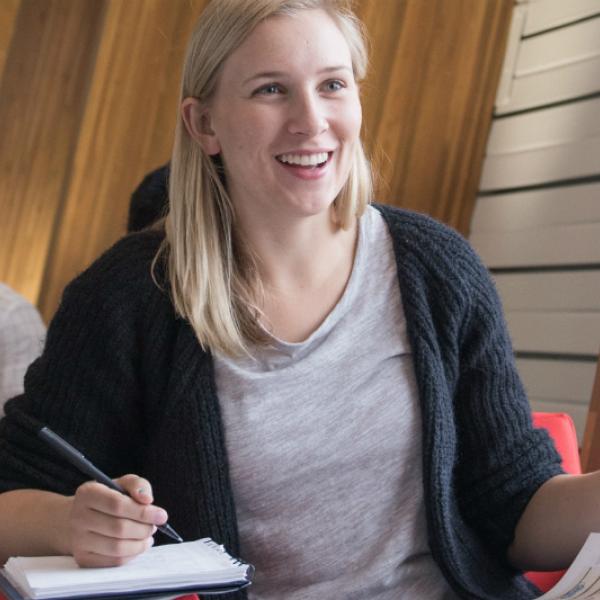 A person sits at a table.