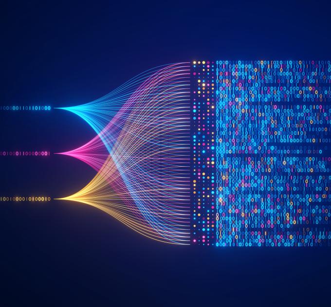 Big data technology and data science illustration. Data flow concept.